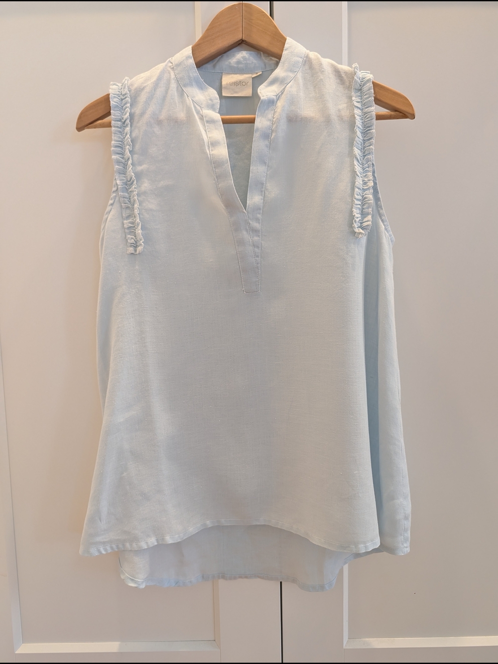 Reistor Light Blue Sleeveless Ruffle Blouse Top Size S